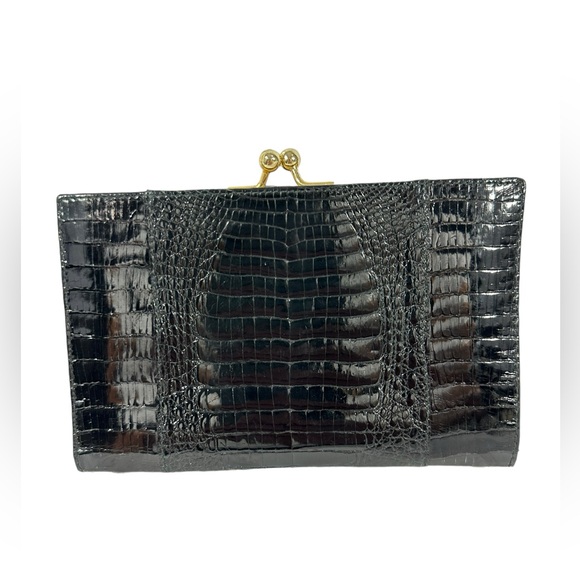 Genuine black caiman alligator coin wallet bill organizer - Picture 3 of 11